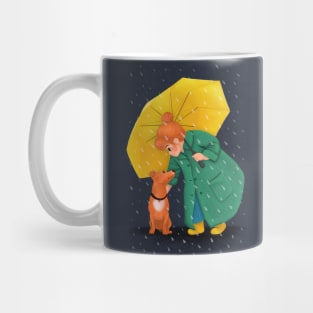 Rainy walkies and love illustration Mug